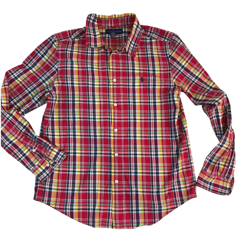 Ralph Lauren Kids XL 18-20 Red Plaid Cotton Button Down Shirt Long Sleeve Pony